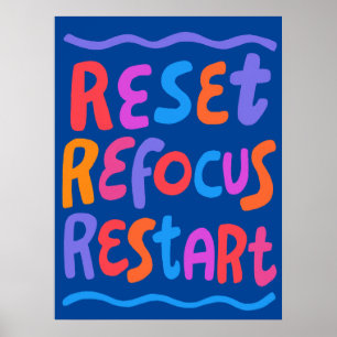 REFOCUS RETART NEUSTART Farbige Fun Bubble Letters Poster
