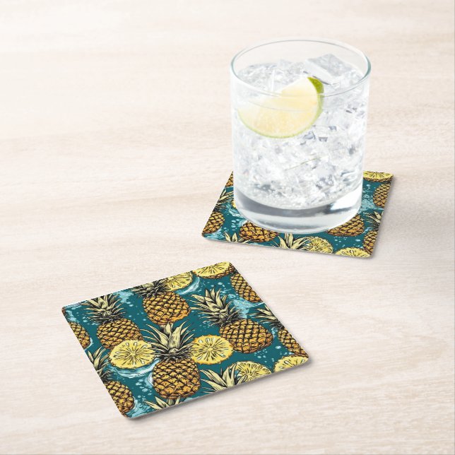 Refresca tu Mesa con Estilo de Piñas Rechteckiger Pappuntersetzer (Vor Ort)