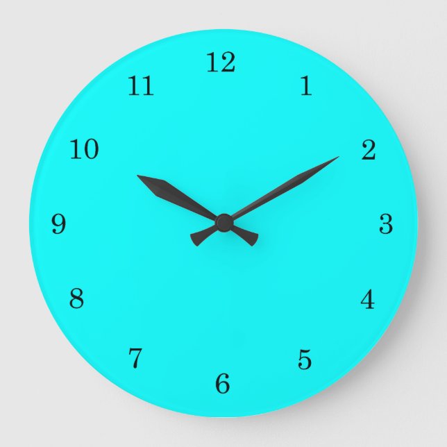 Refreshing Neon Blue Turquoise Solid Bright Color Große Wanduhr (Vorderseite)