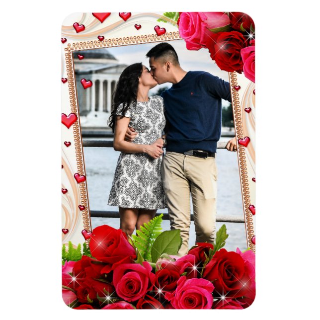 Réfrigérateur Magnet Couple Photo Coeurs rouges Ro (Vertical)
