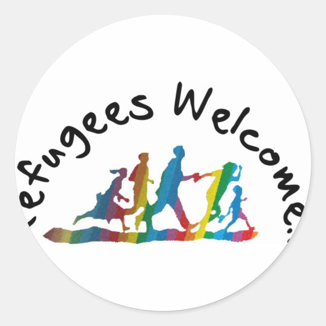 Refugees Welcome Runder Aufkleber (Vorderseite)
