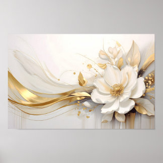 Regal Abstraction: Eine weiße Rose, die Goldenes u Poster