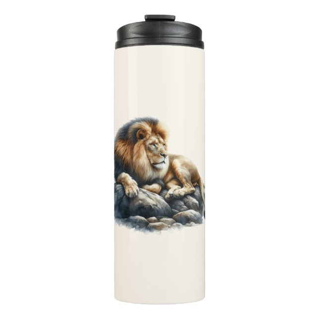 Regal African Lion Ruhen auf einem Felsen - Wasser Thermosbecher (Vorderseite)