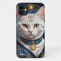 Regal American Kurzhaarkatze in blau gekleidet