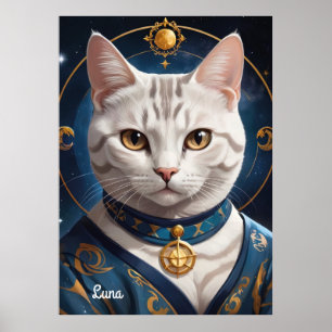 Regal American Kurzhaarkatze in blau gekleidet Poster
