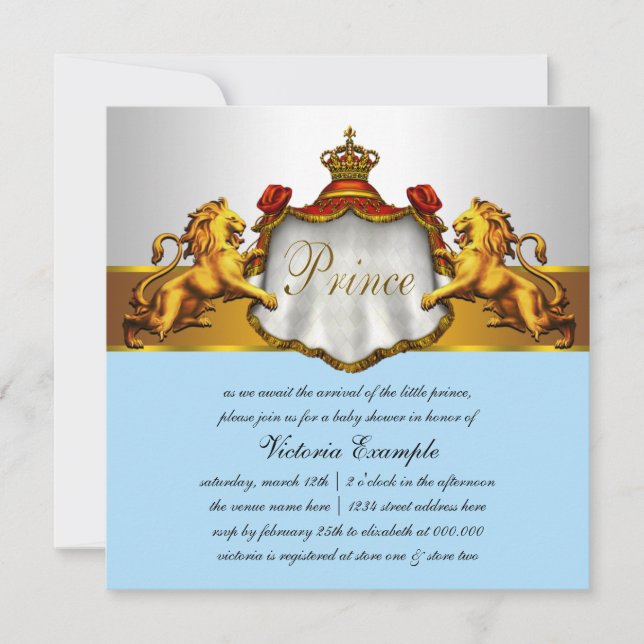 Regal Baby Blue Prince Baby Shower Einladung (Vorderseite)