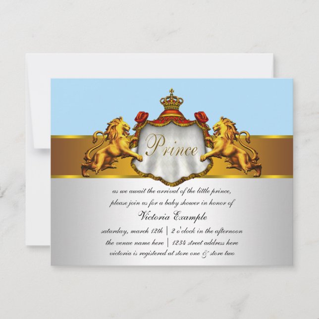 Regal Baby Blue Prince Baby Shower Einladung (Vorderseite)