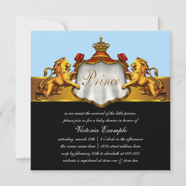 Regal Baby Blue Prince Baby Shower Einladung (Vorderseite)