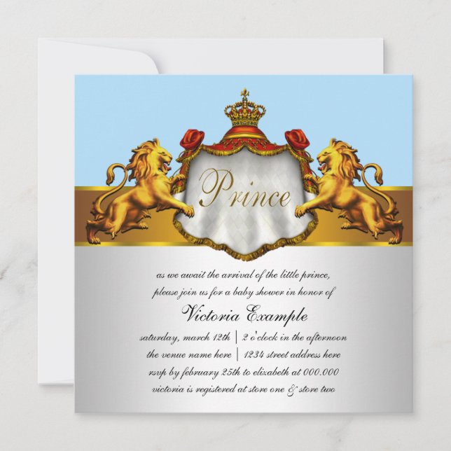 Regal Baby Blue Prince Baby Shower Einladungen (Vorderseite)