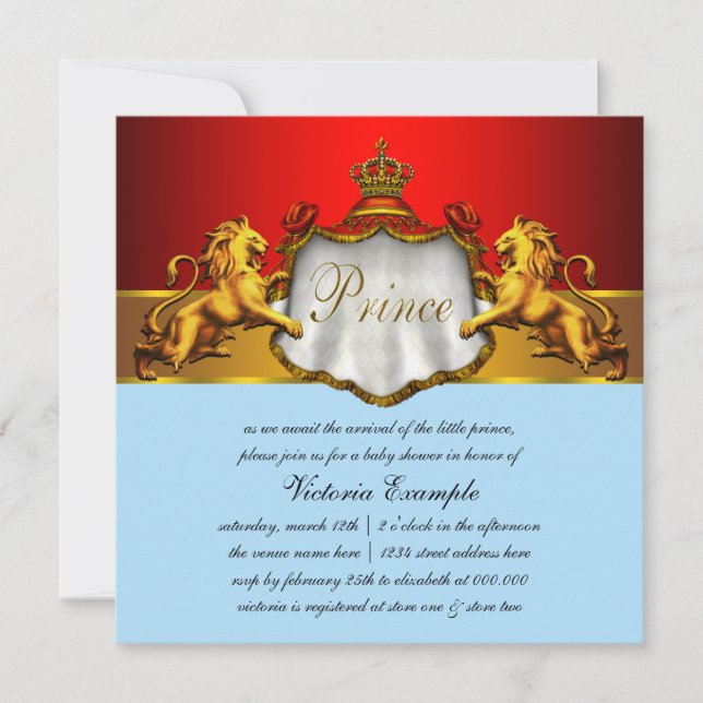 Regal Baby Blue und Red Prince Baby Dusche Einladung (Vorderseite)