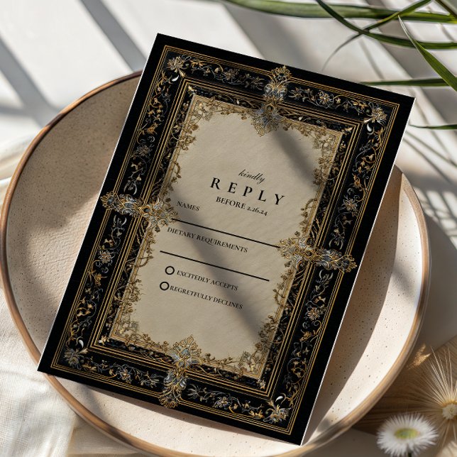 Regal Baroque Celestial Wedding RSVP Karte (Von Creator hochgeladen)