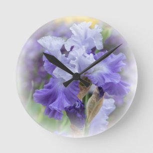Regal Bearded Iris - Purple & White Runde Wanduhr