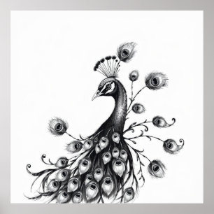 Regal Beauty: Pfauenkohle Kunst Poster