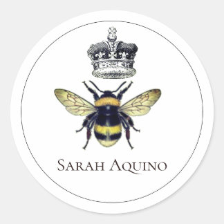 Regal Bee and Crown Individuelle Name Runder Aufkleber