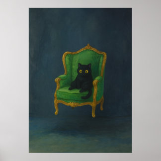 Regal Black Cat auf grünem Sessel Poster