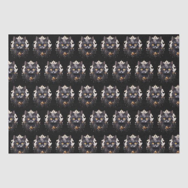 Regal Black Cat Rhinestones Muster Halloween Seidenpapier (Vorderseite)