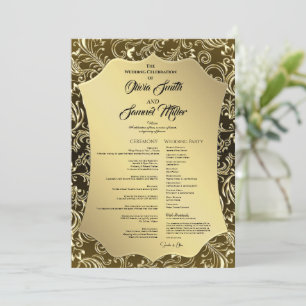 Regal Black Gold Damask Wedding Program Einladung