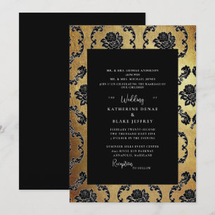Regal Black & Gold Elegante Beide Eltern Hochzeit Einladung