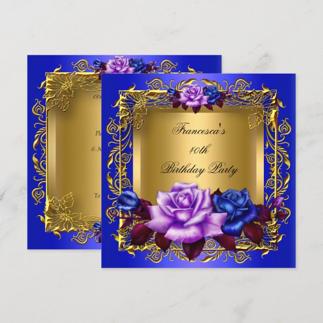 Regal Blue Lilac Rose Goldenes Paradies Einladung (Vorne/Hinten)