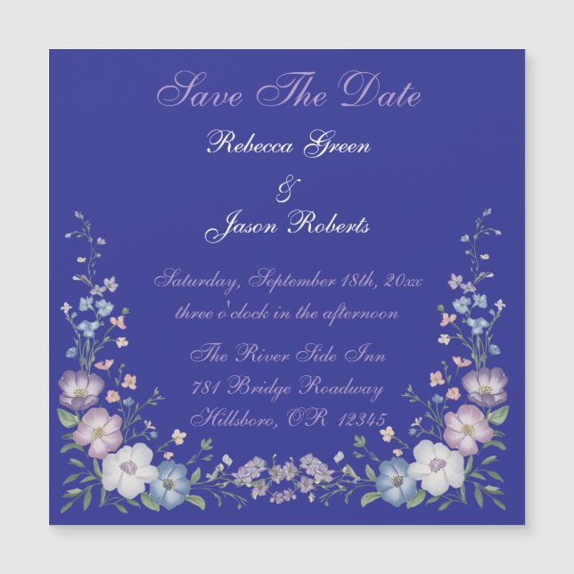 Regal Blue Vintag Elegante Gärten Magnetkarte (Vorderseite)