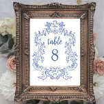 Regal Blue | Vintager Barockrahmen Tischnummer<br><div class="desc">Diese eleganten und luxuriösen Hochzeitskarten zeichnen sich durch ein Vintages Kunstwerk mit verziertem Barockstil aus. Das Design ist blau und weiß. Moderne Skriptkalligraphie und klassischer Text, zusammen mit Ihren Initialen oder Monogrammen, machen dies zu einer eleganten und zeitgemäßen Wahl für Ihre Hochzeit. Stellen Sie sicher, dass Sie für jede Tabelle...</div>