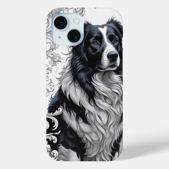 Regal Border Collie mit Barock-Blumenrahmen Case-Mate iPhone Hülle (Rückseite)