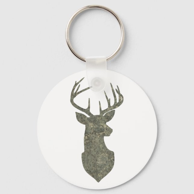 Regal Buck Trophy Deer Silhouette in Camouflage Schlüsselanhänger (Vorderseite)