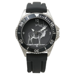 Regal Bull Elk in Schwarz und Weiß Armbanduhr