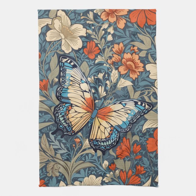Regal Butterfly Amidst William Morris Floral Geschirrtuch (Vertikal)