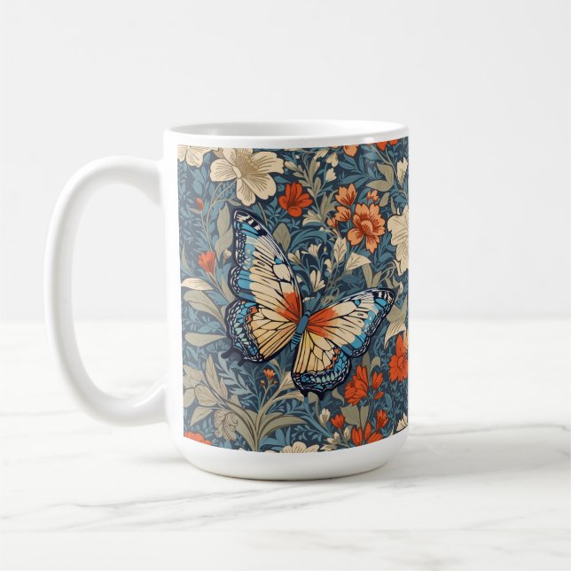 Regal Butterfly Amidst William Morris Floral Kaffeetasse (Links)