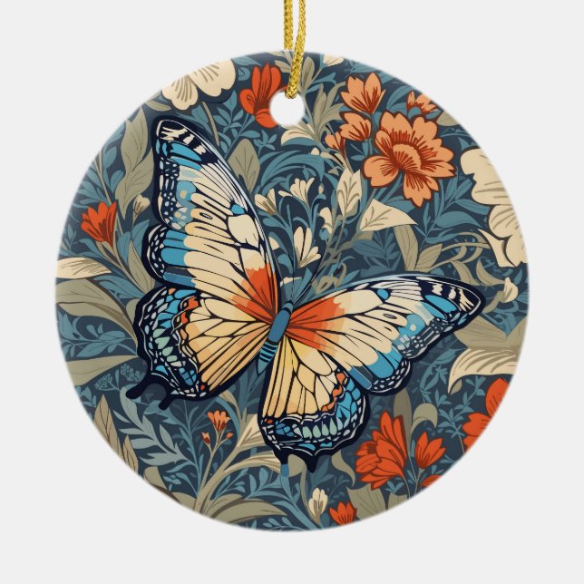 Regal Butterfly Amidst William Morris Floral Keramik Ornament (Vorne)