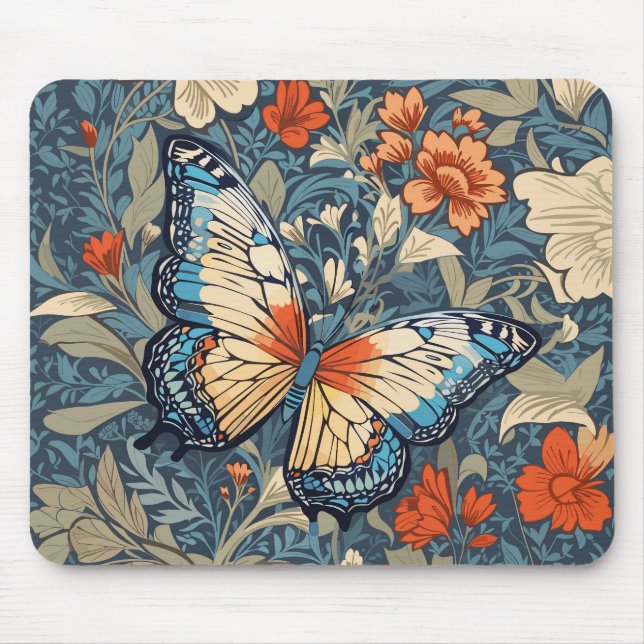 Regal Butterfly Amidst William Morris Floral Mousepad (Vorne)