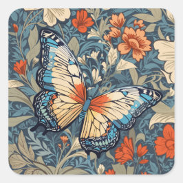 Regal Butterfly Amidst William Morris Floral Quadratischer Aufkleber