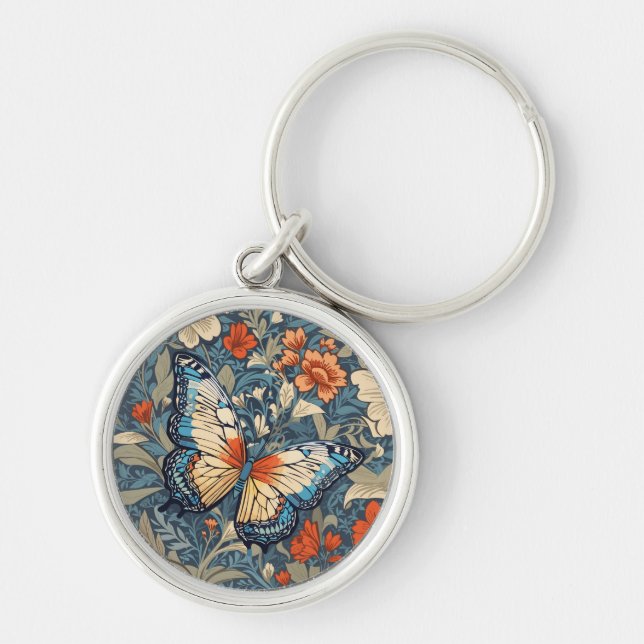 Regal Butterfly Amidst William Morris Floral Schlüsselanhänger (Vorne)