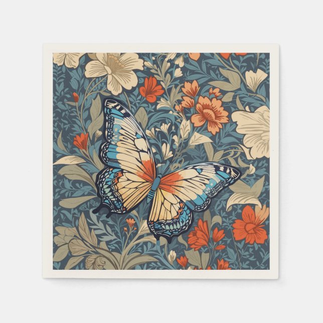 Regal Butterfly Amidst William Morris Floral Serviette (Vorderseite)