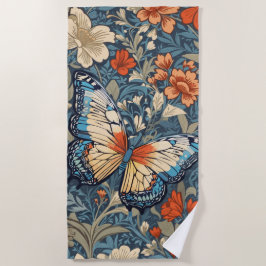 Regal Butterfly Amidst William Morris Floral Strandtuch