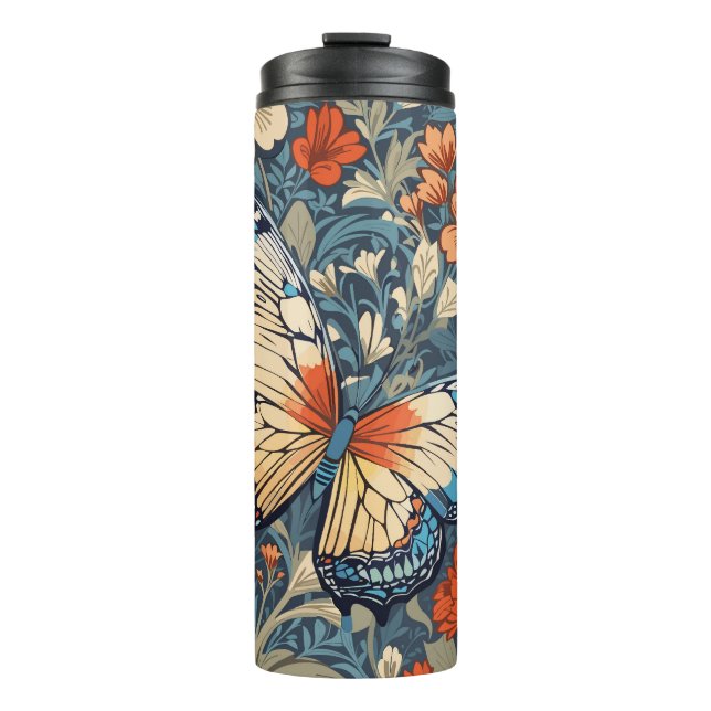Regal Butterfly Amidst William Morris Floral Thermosbecher (Vorderseite)