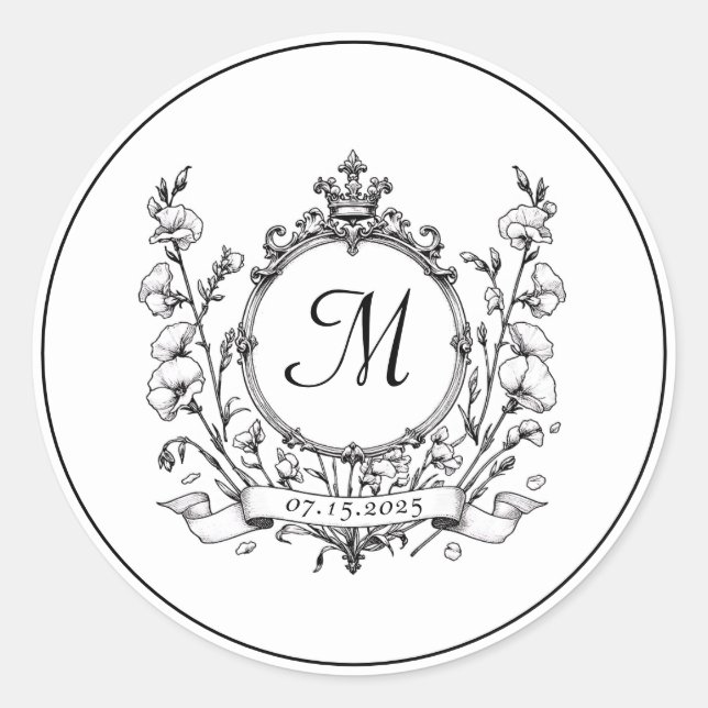 Regal Classic formale Monogram Wappen Wedding Runder Aufkleber (Vorderseite)