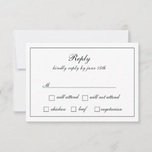 Regal Classic formale Schwarz & Weiß Hochzeit RSVP Karte