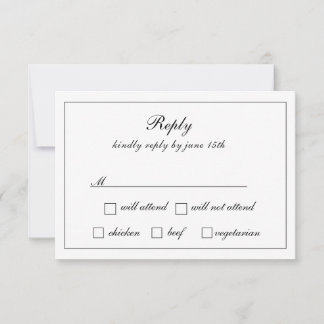 Regal Classic formale Schwarz & Weiß Hochzeit RSVP Karte