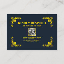 Regal Contrast Mitternachtsblau & Gold QR RSVP Kar