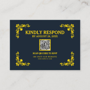 Regal Contrast Mitternachtsblau & Gold QR RSVP Kar Begleitkarte