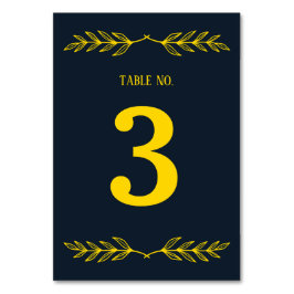 Regal Contrast Mitternachtsblau und Gold Blüten Tischnummer