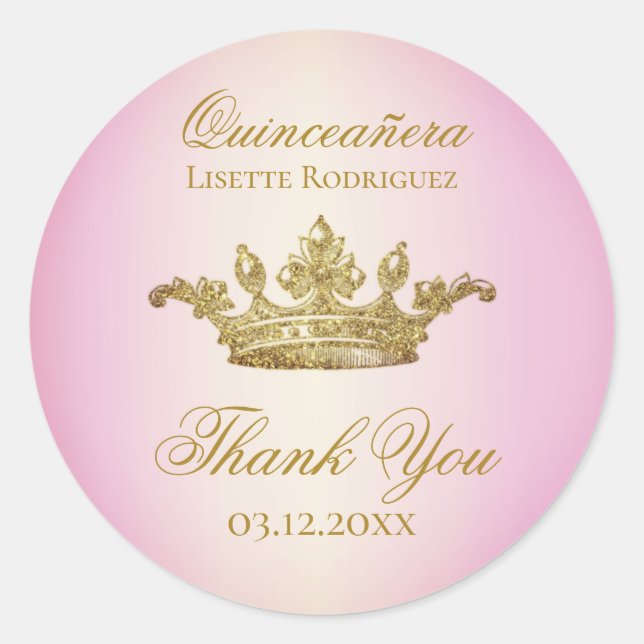 Regal Crown Quinceanera Vielen Dank Runder Aufkleber (Vorderseite)