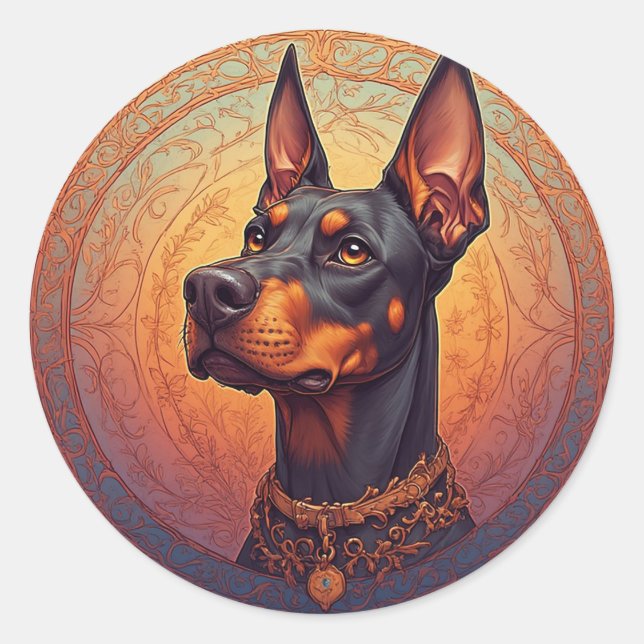 Regal Doberman Portrait Runder Aufkleber (Vorderseite)