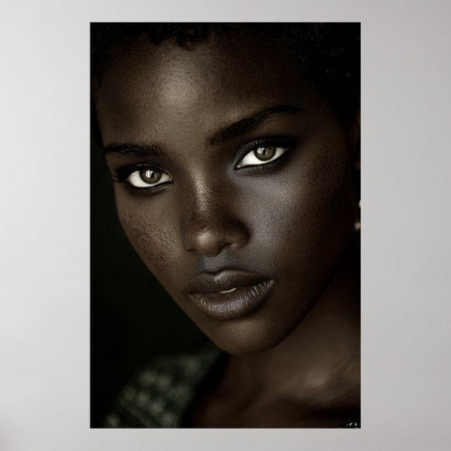 Regal Ebony Portrait Intense Gaze Gold Hoops Poster (Vorne)