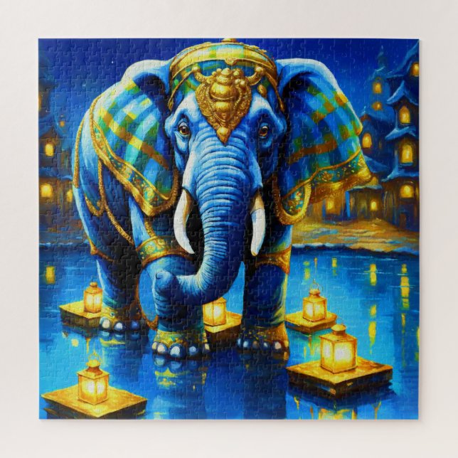 Regal Elephant in Blau (Vertikal)