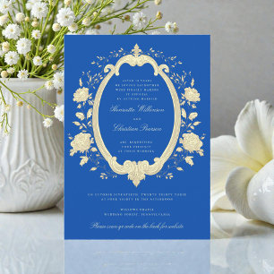 Regal Florales Girlanden Blau Gold Hochzeitswebsit Einladung