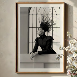 Regal Gaze: Avantgarde-Monochrom-Mode Poster