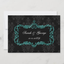 Regal geblüht Schwarz und Aqua Damask lädt ein